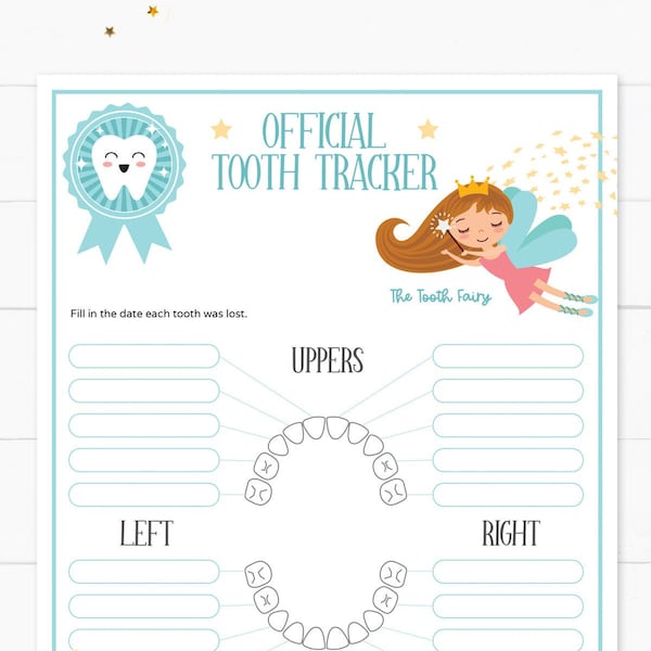 Baby Teeth Chart mit der Zahnfee zum ausdrucken, Lost Tooth Tracker, bearbeitbar und anpassbar, Zahnfee für Jungen, INSTANT DOWNLOAD