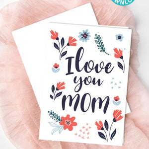 Modèle de carte imprimable pour la fête des mères, carte audacieuse et florale moderne pour maman heureuse de dernière minute, pliable, vierge à l'intérieur, voeux de fleurs, carte-cadeau à faire soi-même