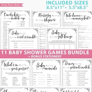 Baby Shower Games Printable Pack, Games Bundle, Unique Baby Shower Games, Funny Baby Shower Activities, Rustic, girl, boy, INSTANT DOWNLOAD image 1