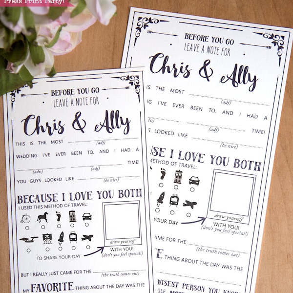 Wedding Mad Libs Printables, Draw Yourself Version, Marriage Advice Cards for the Bride, Geek Wedding, Dr. Who, Star Trek, INSTANT DOWNLOAD