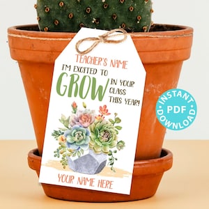 EDITABLE Back to School Teacher Appreciation Gift Tags Printable, First Day of School Gift Tags, Grow in Your Class, INSTANT DOWNLOAD