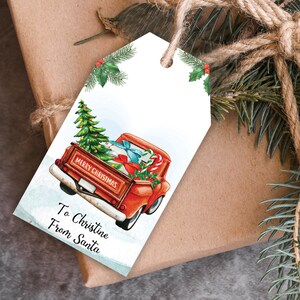 EDITABLE Merry Christmas Tag printable, Christmas Truck Tag, Holiday Gift Tag, Red Truck Personalized Christmas Tags, INSTANT DOWNLOAD