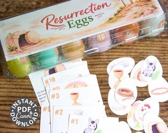 Easter Resurrection Eggs Printable Set, Christian Bible Story Activity Kids, Sunday School Lesson Cards, Holy Week Devotional Kit