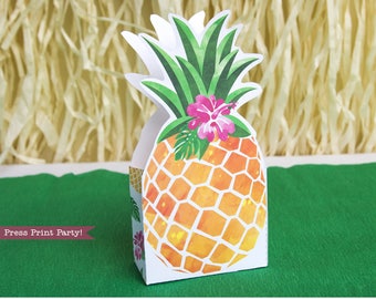 Pineapple Favor Box printable, Luau Favor Bag, Treat Box, Gold Pineapple, Party like Pineapple, Luau Party Supplies, INSTANT DOWNLOAD