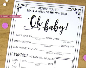 Baby Shower MadLibs Advice Card, Boho Baby Shower, Gender Neutral, Mom-to-be Funny Advice Card, Baby Shower Games, Oh Baby, INSTANT DOWNLOAD