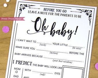 Parents to be Baby Shower MadLibs Advice Card Printable, Mom, Dad, Gender Neutral, Funny Advice Card, Shower Game, Oh Baby, INSTANT DOWNLOAD
