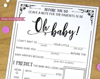 Parents to be Baby Shower MadLibs Advice Card Printable, Mom, Dad, Gender Neutral, Funny Advice Card, Shower Game, Oh Baby, INSTANT DOWNLOAD