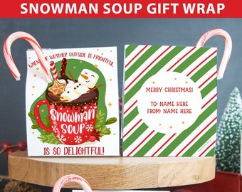 Snowman Soup Labels Printable Small Holiday Gift for Kids Stocking Stuffer Gift for Coworker Gift for Guests Hot Chocolate Gift Set Editable