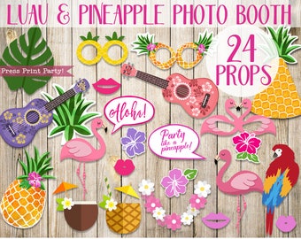 Hawaiian Luau Photo Booth Props, Pineapple Photo Props, Flamingo Props, Luau Photo Props, Luau Party Decorations, Birthday, INSTANT DOWNLOAD