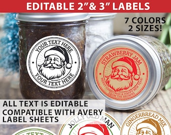 Christmas Stickers Printable Canning Labels Christmas Jam Round Sticker Homemade Christmas gift Label Vintage Santa Custom Apothecary Labels