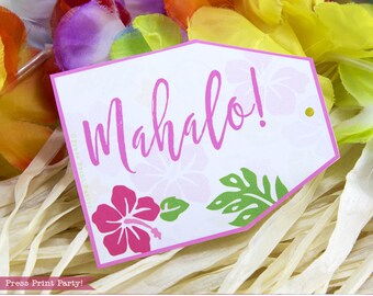 Luau Favor Tags, Hawaiian Favor Tags, Luau Party Supplies, Luau Birthday, Thank You Tag, Luau Gift Tag, Moana Favor Tag, INSTANT DOWNLOAD