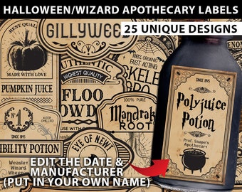 Wizard Potion Labels Printables, HP Polyjuice Potion Label, Editable, Halloween Decor, Wizard Party, Apothecary Labels, INSTANT DOWNLOAD