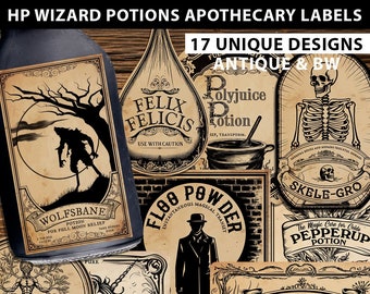 HP Wizard Party Potion Labels Decor Halloween Heks Apotheker Plank Decor Vintage Labels Wizard Verjaardag Decor Halloween Sticker Digitaal