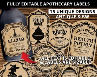 EDITABLE Potion Labels Printable Antique Apothecary Bottle Label White Apothecary Label Template Blank Apothecary Labels Digital Stickers