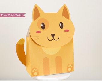 Cat Gift Box Printable, DIY Printable Box, Cat Party Decorations, DIY kitten favor box, Cat gift box, Perfect for Cat Lover Gift.