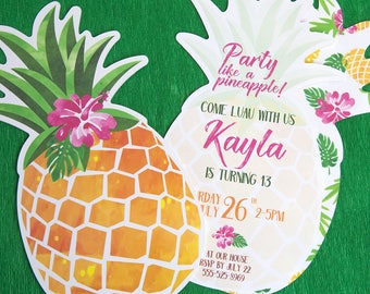 Party Like a Pineapple Invitation Printable, Birthday Luau Invitation, Hawaiian Theme Party Invitation, Ananas, Tropical, INSTANT DOWNLOAD