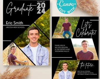 2024 Graduation Invitation High School Senior Grad Invite Custom Editable Printable College Graduation Card Boy Modern Party Announcement