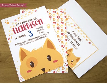 Verjaardagsuitnodiging kat, uitnodiging voor feest kat, verjaardag kitty kat, uitnodiging huisdieren, huisdieren uitnodigen, kitten uitnodigen, kitten partij afdrukbare