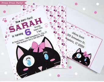 Cat Birthday Invitation For Girls, Kitty Birthday Party invite, Cat Invitation, Pet Invitation, Printable Kitty Invitation, INSTANT DOWNLOAD