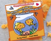 Goldfish Valentine Printable Tag Kids Classroom Valentine Card EDITABLE names Of all the fish in the sea I'm so glad you're friends with me