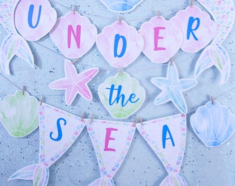 Mermaid Banner Printable, Mermaid paty decorations, Bunting, Mermaid Birthday, Under the Sea Party Decorations, INSTANT DOWNLOAD