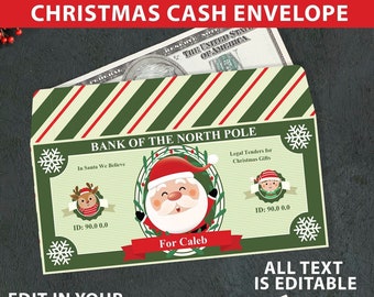 Christmas Money Envelope Printable Christmas Money Holder Template Cash Bucks Christmas Money Envelope Christmas Money Gift Custom Editable