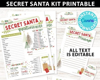 Secret Santa Questionnaire Printable Template Kit for Coworkers Secret Santa Gift Exchange Secret Santa Tags Secret Santa Invitation Flyer