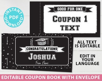 Editable Graduation Coupon Book Template Printable Gift Idea, Silver Blank Coupon Book, Last Minute Graduation Gift, INSTANT DOWNLOAD