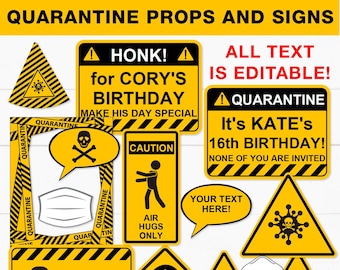 Quarantine Birthday Props and Signs, Editable Birthday Yard Sign, Drive by birthday Party, For Car or Photos, Construction  INSTANT DOWNLOAD