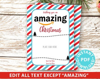 EDITABLE Amazon Gift Card Holder Christmas Printable Template, 5"x7", Christmas appreciation, Teacher, Neighbor, Stripes, INSTANT DOWNLOAD