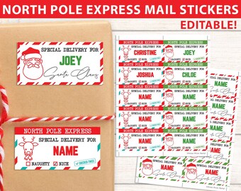 EDITABLE Christmas Name Tags Stickers Template, Printable Special Delivery Sticker Pack for gifts, Gift Wrap Labels, INSTANT DOWNLOAD