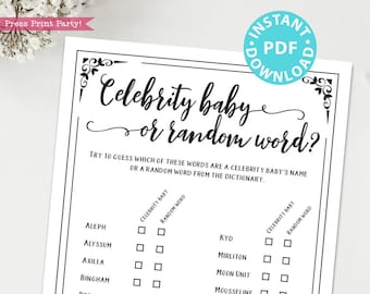 Celebrity Baby Shower Game Printable , Unique Baby Shower Game Template, Funny Baby Shower Activities, Rustic, Girl, Boy, INSTANT DOWNLOAD