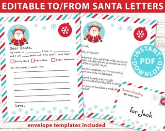 EDITABLE Santa Letter Printable Template Kit, To and From Santa, Kid Dear Santa Letter, Happy Santa Letterhead, Envelopes, INSTANT DOWNLOAD