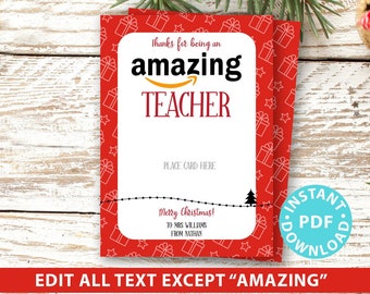 EDITABLE Amazon Gift Card Holder Christmas Printable Template, 5"x7", Thank you for being an Amazing Teacher, Friend, gifts INSTANT DOWNLOAD
