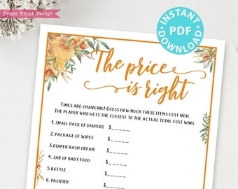Little Pumpkin The Price is Right Baby Shower Game Printable, Rustic Fall Baby Shower Game Template, Funny Activities, INSTANT DOWNLOAD