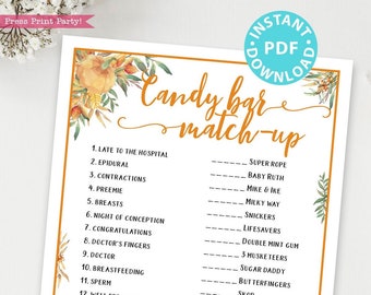 Little Pumpkin Candy Bar Game Baby Shower Printable, Baby Shower Game Template, Funny Baby Shower Activities,Fall Rustic, INSTANT DOWNLOAD