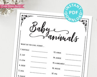 Baby Animals Baby Shower Game Printable, Unique Baby Shower Game Template, Funny Baby Shower Activities, Rustic, Girl, Boy, INSTANT DOWNLOAD