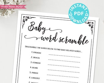 Baby Word Scramble Baby Shower Game Printable, Answer Key, Baby Shower Games Printable, Gender Neutral, Rustic Baby Shower, INSTANT DOWNLOAD