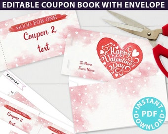 Valentines Coupons Printable, Love Coupons Template, Date Night Cards, Custom Coupon Book, Make Own Custom Coupon Book, INSTANT DOWNLOAD
