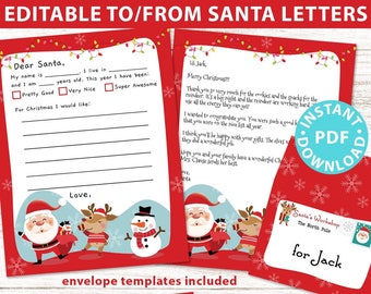 EDITABLE Santa Letter Printable Template Kit, To and From Santa, Kid Dear Santa Letter, Happy Santa Letterhead, Envelopes, INSTANT DOWNLOAD