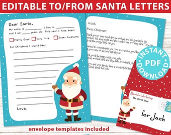 EDITABLE Santa Letter Printable Template Kit, To and From Santa, Kid Dear Santa Letter, Snow Santa Letterhead, Envelopes, INSTANT DOWNLOAD