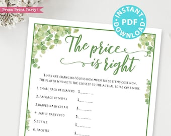 Eucalyptus The Price is Right Baby Shower Game Printable, Baby Shower Game Template, Funny Activities, Gender Neutral, INSTANT DOWNLOAD