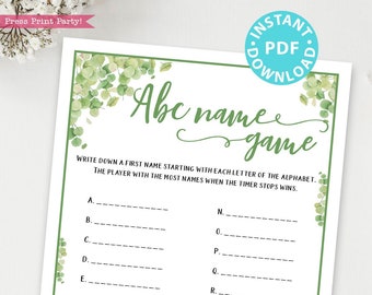 Eucalyptus ABC Baby Shower Name Game Printable, Baby Shower Game Template, Funny Baby Shower Activities, Baby Girl, Boy, INSTANT DOWNLOAD