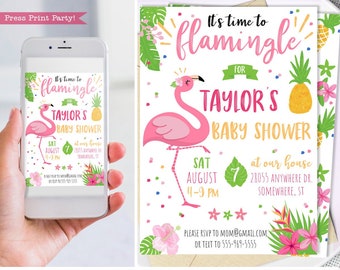 Flamingo Baby Shower Invitation Printable, Flamingo Invitation, Lets Flamingle, Pink Flamingo, Baby Shower, INSTANT DOWNLOAD
