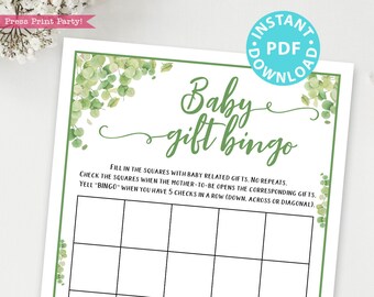 Eucalyptus Baby Gift Bingo Baby Shower Game Printable, Baby Shower Game Template, Funny Baby Shower Activities, Girl, Boy, INSTANT DOWNLOAD