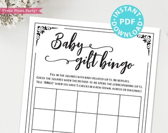 Baby Gift Bingo Baby Shower Game Printable, Unique Baby Shower Game Template, Funny Baby Shower Activities, Rustic, INSTANT DOWNLOAD