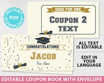 Editable Graduation Coupon Book Template Printable Gift Idea, Blank Coupon Book, Last Minute Graduation Gift, High School, INSTANT DOWNLOAD