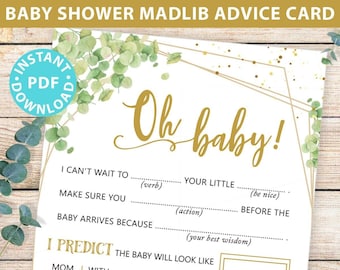 Baby Shower Mad Libs Printable, Oh Baby Shower Game, Eucalyptus, Advice Card, Baby Guestbook, Mom or Mum, Boy, Girl, INSTANT DOWNLOAD