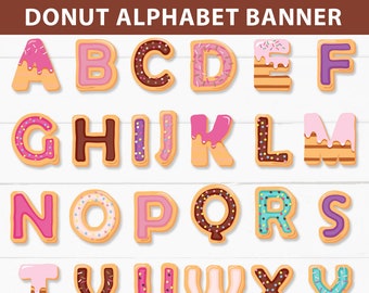 Donut Alphabet Letters and Number Printable Banner, Donut Birthday Party Girl Boy, Donut Station Decor Supplies, Garland, INSTANT DOWNLOAD