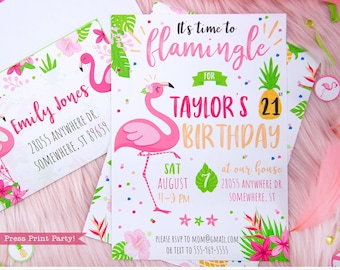 Pink Flamingo Birthday Invitation Printable, Flamingo Party Invitation, Let's Flamingle, Tropical Flamingo Invitation, INSTANT DOWNLOAD